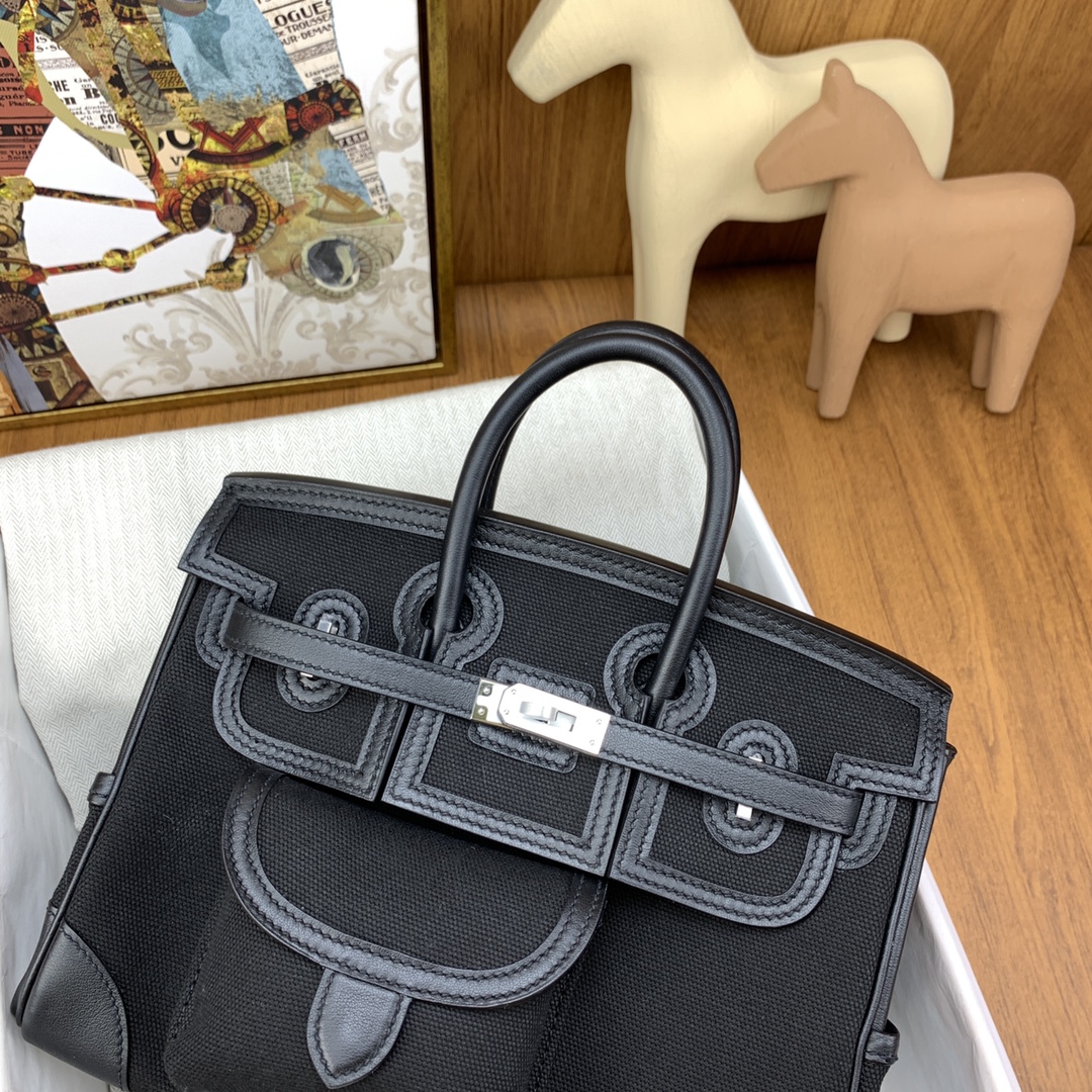 Hermes Cargo Birkin 25CM Limited Edition Canvas Handbag Black 